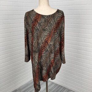 Chicos Travelers Tunic Women‎ 3 XL 16 Black Gold Shimmer Geometric Asymmetric